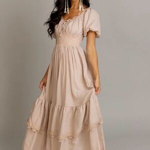 Joyfolie Pink Smocked Puff Sleeve Gown